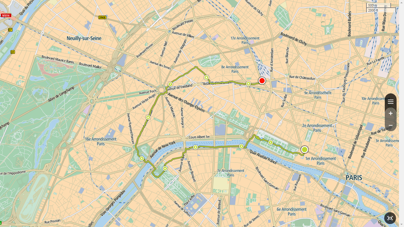 Parijs, de gelopen route